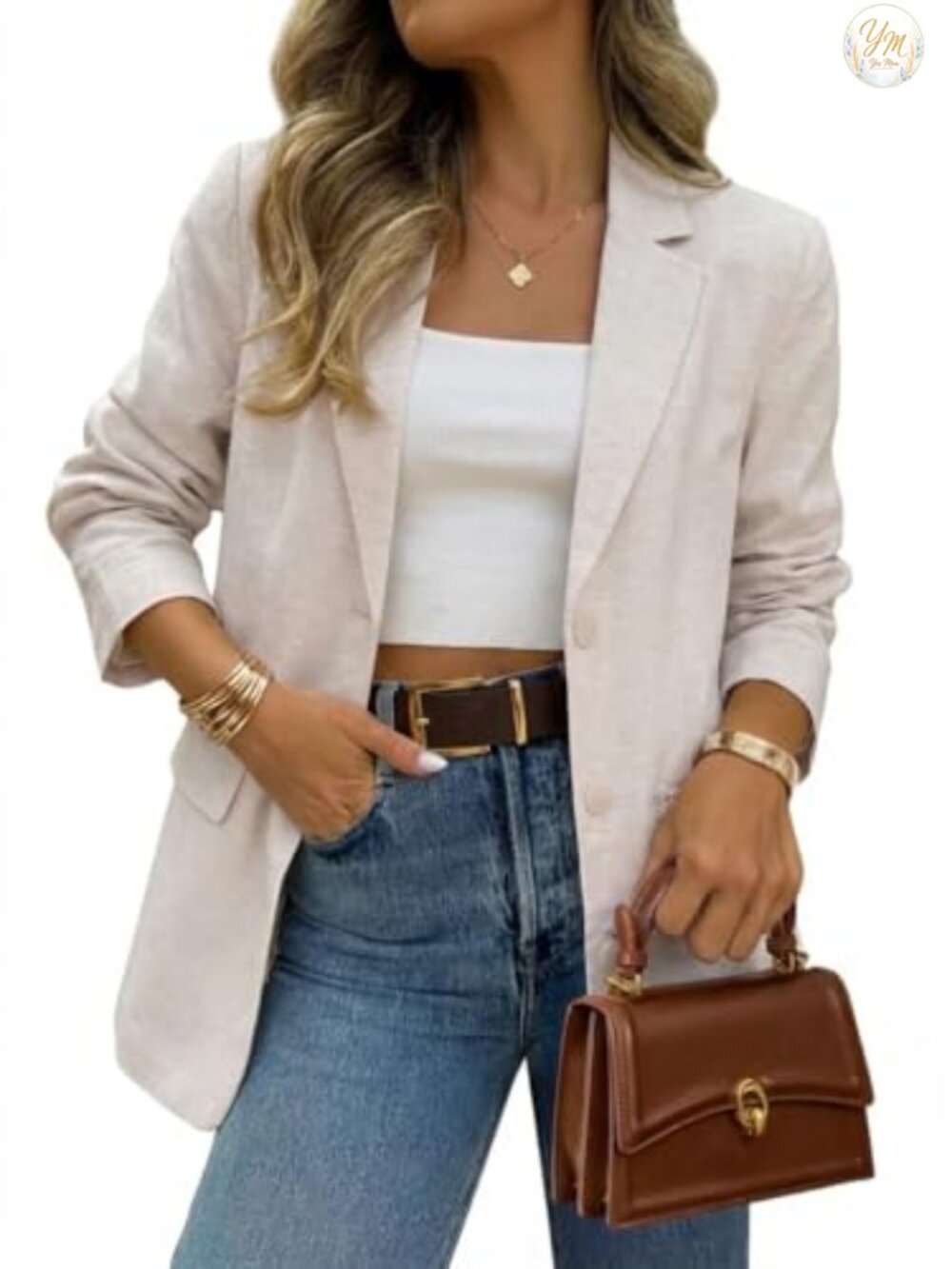 Women's Linen Blazer Casual Lightweight Long Sleeve Notch Lapel Office